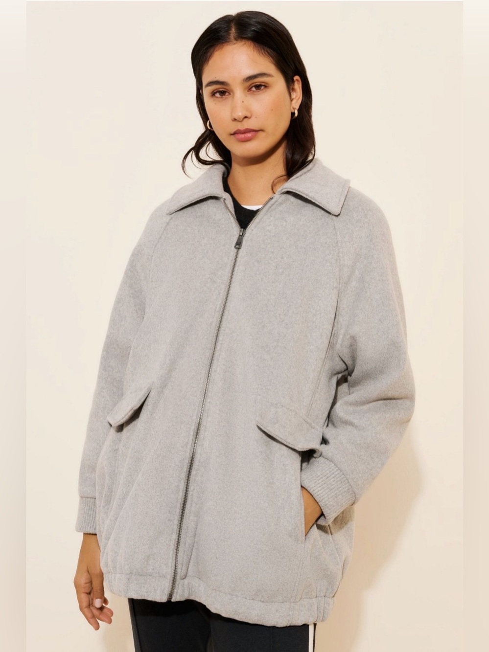 Anthropologie Pilcro Sweater Bomber Jacket Gray w/ Purple Lining - XL NWOT